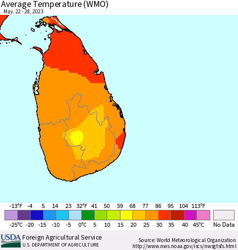 Sri Lanka Average Temperature (WMO) Thematic Map For 5/22/2023 - 5/28/2023