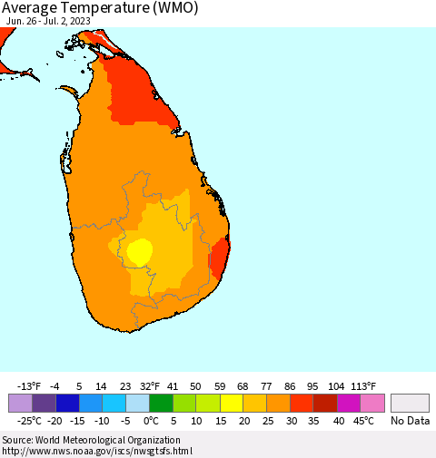 Sri Lanka Average Temperature (WMO) Thematic Map For 6/26/2023 - 7/2/2023