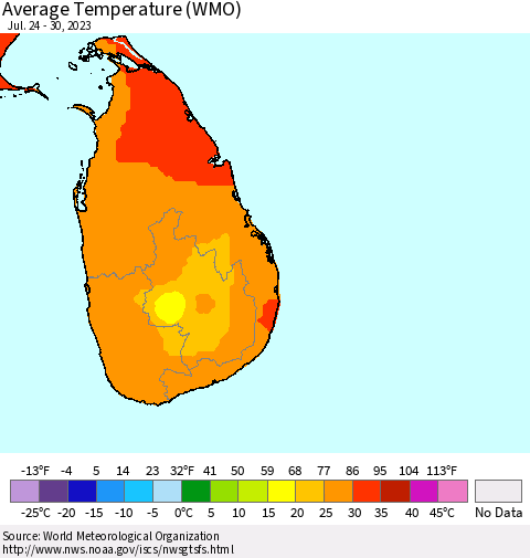 Sri Lanka Average Temperature (WMO) Thematic Map For 7/24/2023 - 7/30/2023