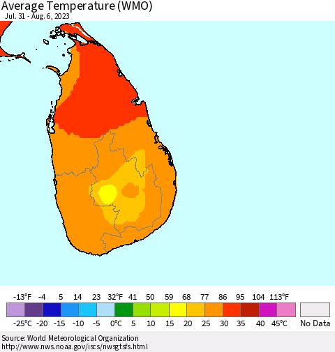 Sri Lanka Average Temperature (WMO) Thematic Map For 7/31/2023 - 8/6/2023