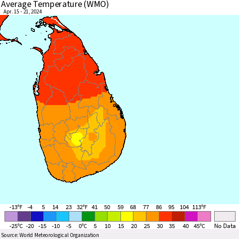 Sri Lanka Average Temperature (WMO) Thematic Map For 4/15/2024 - 4/21/2024