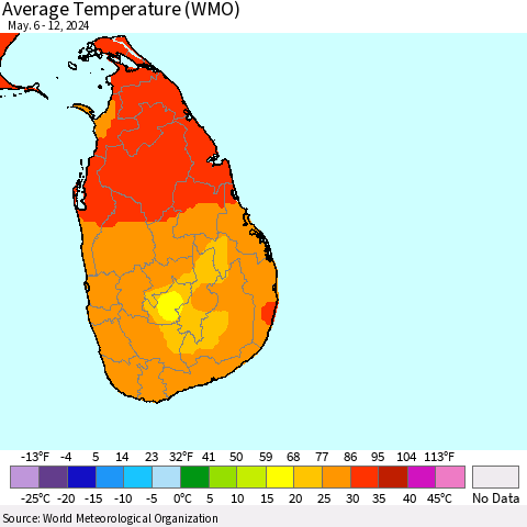 Sri Lanka Average Temperature (WMO) Thematic Map For 5/6/2024 - 5/12/2024