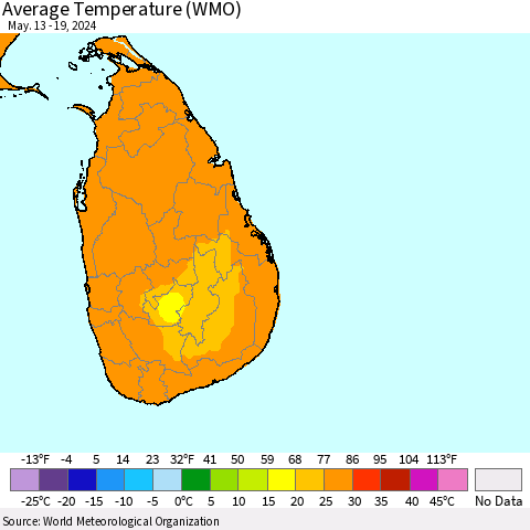 Sri Lanka Average Temperature (WMO) Thematic Map For 5/13/2024 - 5/19/2024