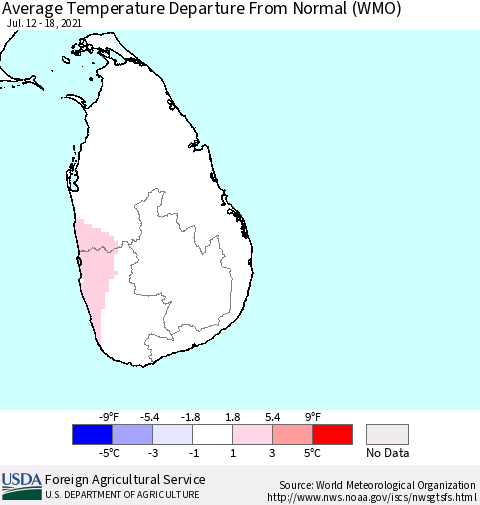 Sri Lanka Average Temperature Departure from Normal (WMO) Thematic Map For 7/12/2021 - 7/18/2021