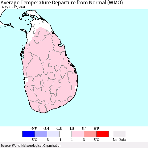 Sri Lanka Average Temperature Departure from Normal (WMO) Thematic Map For 5/6/2024 - 5/12/2024