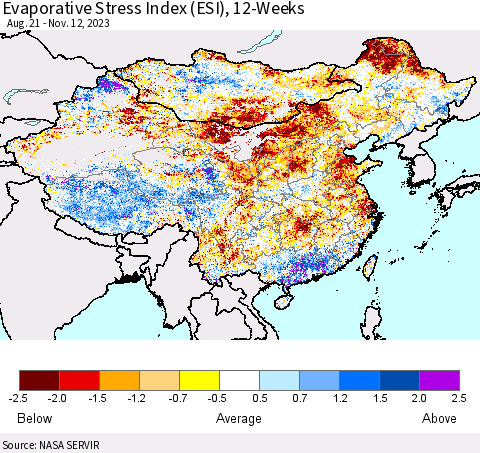 China, Mongolia and Taiwan Evaporative Stress Index (ESI), 12-Weeks Thematic Map For 11/6/2023 - 11/12/2023
