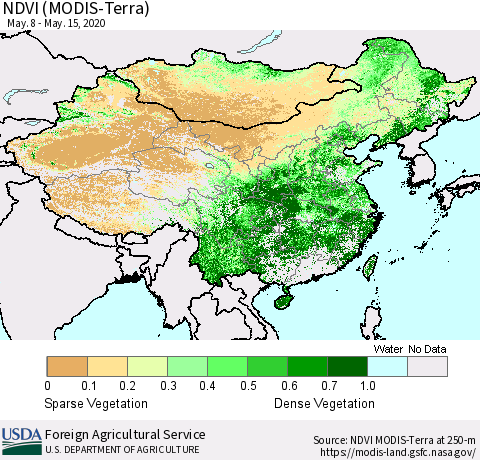 China and Taiwan NDVI (Terra-MODIS) Thematic Map For 5/11/2020 - 5/20/2020