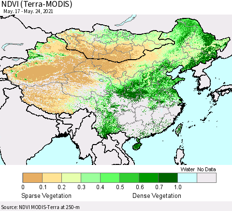China, Mongolia and Taiwan NDVI (Terra-MODIS) Thematic Map For 5/17/2021 - 5/24/2021