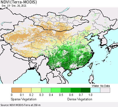 China, Mongolia and Taiwan NDVI (Terra-MODIS) Thematic Map For 12/19/2021 - 12/26/2021