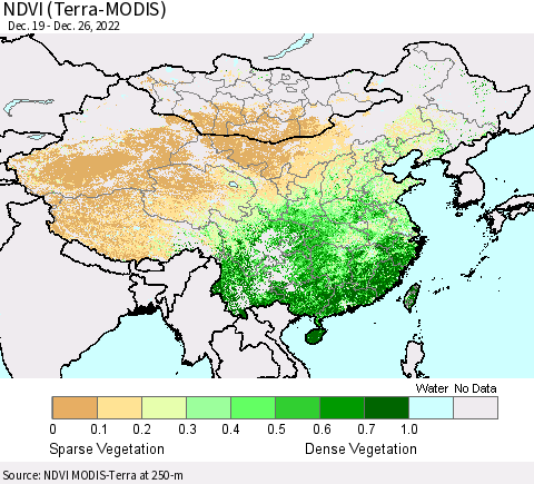 China, Mongolia and Taiwan NDVI (Terra-MODIS) Thematic Map For 12/19/2022 - 12/26/2022