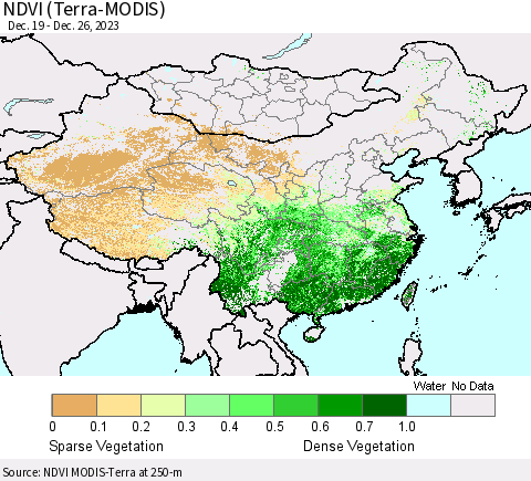 China, Mongolia and Taiwan NDVI (Terra-MODIS) Thematic Map For 12/19/2023 - 12/26/2023