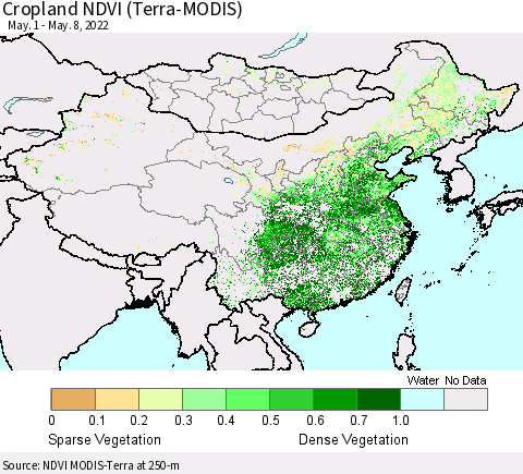China, Mongolia and Taiwan Cropland NDVI (Terra-MODIS) Thematic Map For 5/1/2022 - 5/8/2022