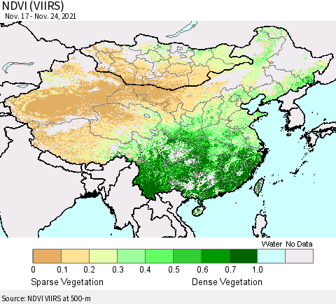 China, Mongolia and Taiwan NDVI (VIIRS) Thematic Map For 11/17/2021 - 11/24/2021