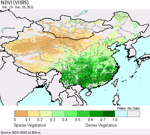 China, Mongolia and Taiwan NDVI (VIIRS) Thematic Map For 12/19/2021 - 12/26/2021