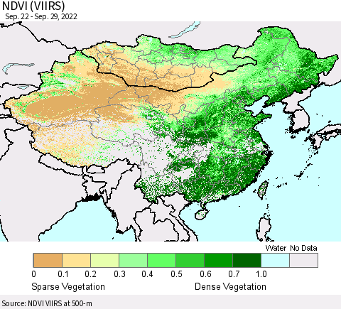 China, Mongolia and Taiwan NDVI (VIIRS) Thematic Map For 9/22/2022 - 9/29/2022