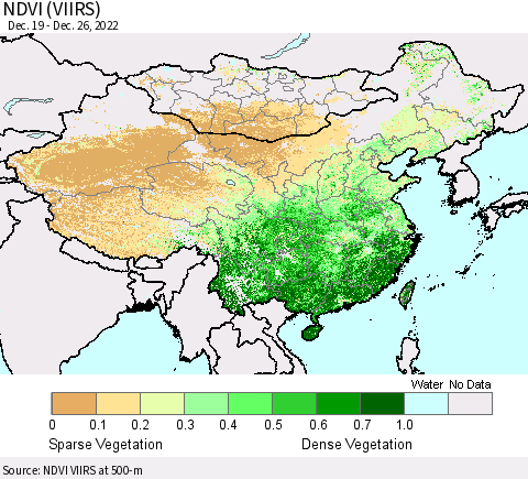 China, Mongolia and Taiwan NDVI (VIIRS) Thematic Map For 12/19/2022 - 12/26/2022