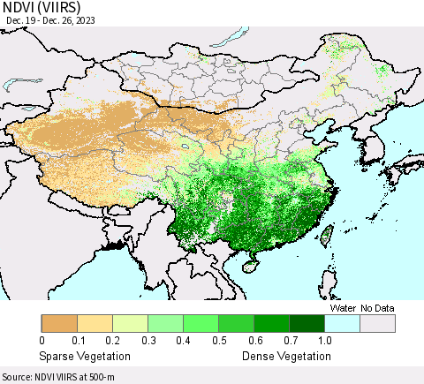 China, Mongolia and Taiwan NDVI (VIIRS) Thematic Map For 12/19/2023 - 12/26/2023