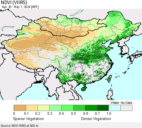 China, Mongolia and Taiwan NDVI (VIIRS) Thematic Map For 4/30/2024 - 5/7/2024