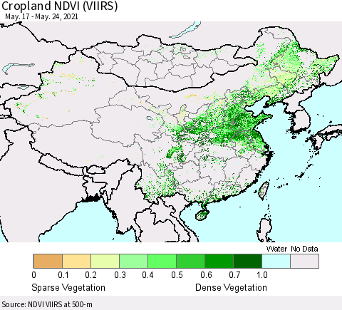 China, Mongolia and Taiwan Cropland NDVI (VIIRS) Thematic Map For 5/17/2021 - 5/24/2021