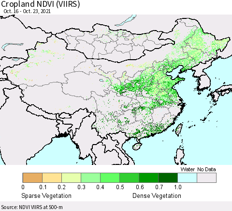 China, Mongolia and Taiwan Cropland NDVI (VIIRS) Thematic Map For 10/16/2021 - 10/23/2021