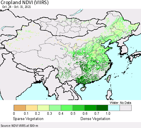 China, Mongolia and Taiwan Cropland NDVI (VIIRS) Thematic Map For 10/24/2021 - 10/31/2021