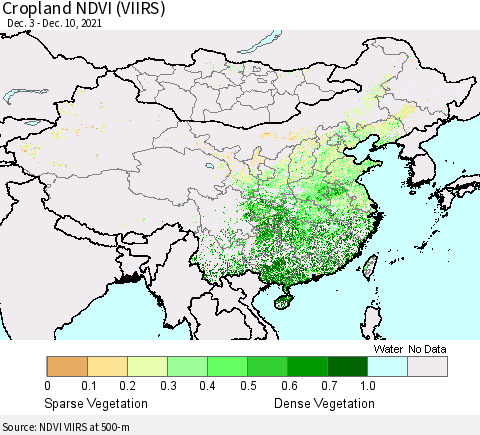 China, Mongolia and Taiwan Cropland NDVI (VIIRS) Thematic Map For 12/3/2021 - 12/10/2021