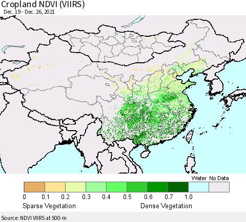 China, Mongolia and Taiwan Cropland NDVI (VIIRS) Thematic Map For 12/19/2021 - 12/26/2021