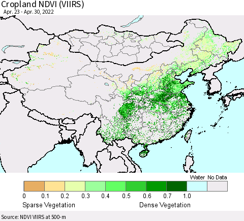 China, Mongolia and Taiwan Cropland NDVI (VIIRS) Thematic Map For 4/23/2022 - 4/30/2022