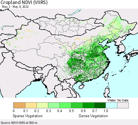 China, Mongolia and Taiwan Cropland NDVI (VIIRS) Thematic Map For 5/1/2022 - 5/8/2022