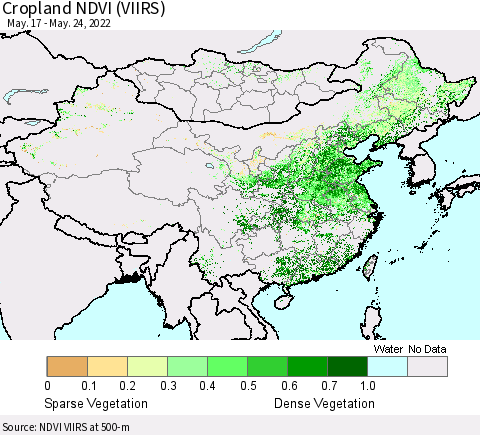 China, Mongolia and Taiwan Cropland NDVI (VIIRS) Thematic Map For 5/17/2022 - 5/24/2022