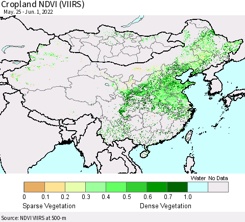 China, Mongolia and Taiwan Cropland NDVI (VIIRS) Thematic Map For 5/25/2022 - 6/1/2022