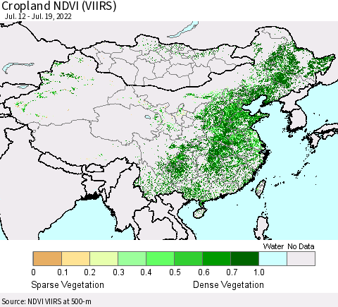 China, Mongolia and Taiwan Cropland NDVI (VIIRS) Thematic Map For 7/12/2022 - 7/19/2022