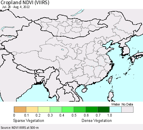 China, Mongolia and Taiwan Cropland NDVI (VIIRS) Thematic Map For 7/28/2022 - 8/4/2022