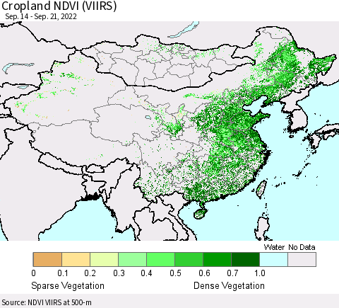 China, Mongolia and Taiwan Cropland NDVI (VIIRS) Thematic Map For 9/14/2022 - 9/21/2022