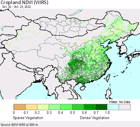 China, Mongolia and Taiwan Cropland NDVI (VIIRS) Thematic Map For 10/16/2022 - 10/23/2022
