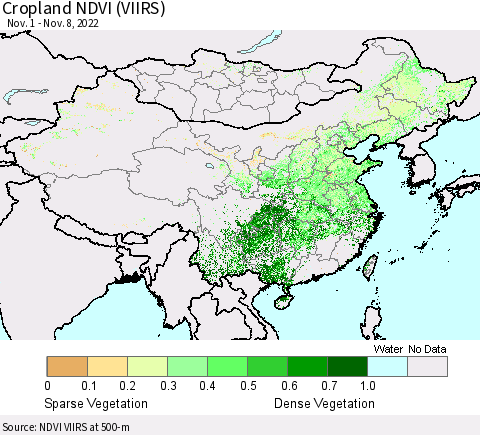 China, Mongolia and Taiwan Cropland NDVI (VIIRS) Thematic Map For 11/1/2022 - 11/8/2022