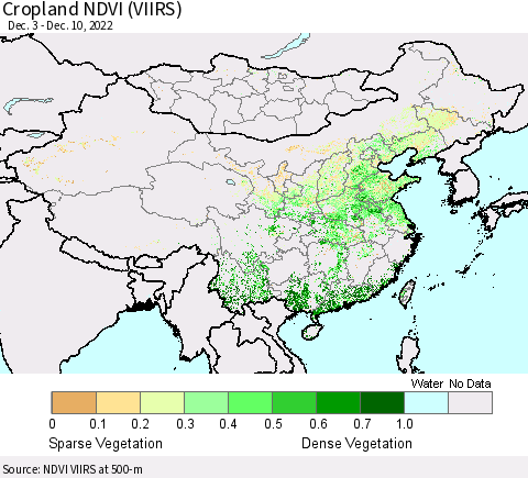 China, Mongolia and Taiwan Cropland NDVI (VIIRS) Thematic Map For 12/3/2022 - 12/10/2022