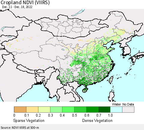 China, Mongolia and Taiwan Cropland NDVI (VIIRS) Thematic Map For 12/11/2022 - 12/18/2022