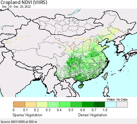 China, Mongolia and Taiwan Cropland NDVI (VIIRS) Thematic Map For 12/19/2022 - 12/26/2022