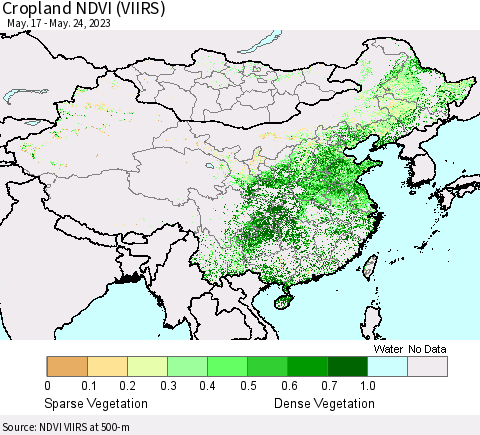 China, Mongolia and Taiwan Cropland NDVI (VIIRS) Thematic Map For 5/17/2023 - 5/24/2023