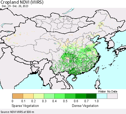 China, Mongolia and Taiwan Cropland NDVI (VIIRS) Thematic Map For 12/19/2023 - 12/26/2023