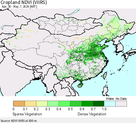 China, Mongolia and Taiwan Cropland NDVI (VIIRS) Thematic Map For 4/30/2024 - 5/7/2024