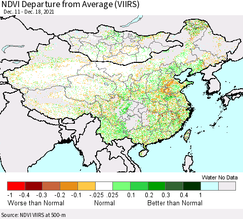 China, Mongolia and Taiwan NDVI Departure from Average (VIIRS) Thematic Map For 12/11/2021 - 12/18/2021