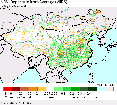 China, Mongolia and Taiwan NDVI Departure from Average (VIIRS) Thematic Map For 12/19/2021 - 12/26/2021