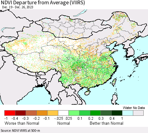 China, Mongolia and Taiwan NDVI Departure from Average (VIIRS) Thematic Map For 12/19/2023 - 12/26/2023