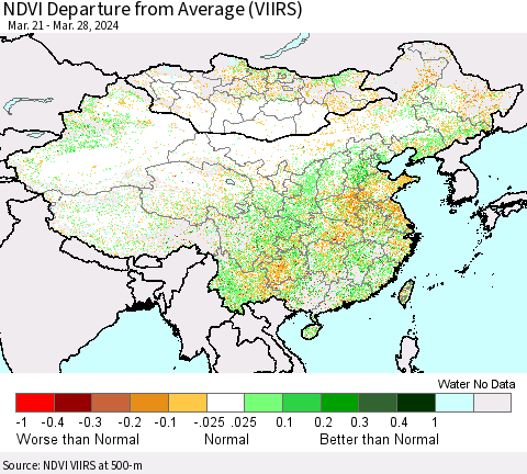 China, Mongolia and Taiwan NDVI Departure from Average (VIIRS) Thematic Map For 3/21/2024 - 3/28/2024