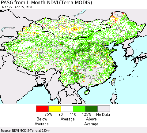 China, Mongolia and Taiwan PASG from 1-Month NDVI (Terra-MODIS) Thematic Map For 4/15/2021 - 4/22/2021