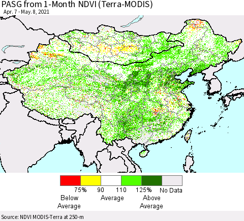 China, Mongolia and Taiwan PASG from 1-Month NDVI (Terra-MODIS) Thematic Map For 5/1/2021 - 5/8/2021