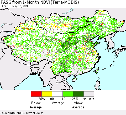 China, Mongolia and Taiwan PASG from 1-Month NDVI (Terra-MODIS) Thematic Map For 5/9/2021 - 5/16/2021