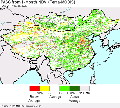 China, Mongolia and Taiwan PASG from 1-Month NDVI (Terra-MODIS) Thematic Map For 11/17/2021 - 11/24/2021